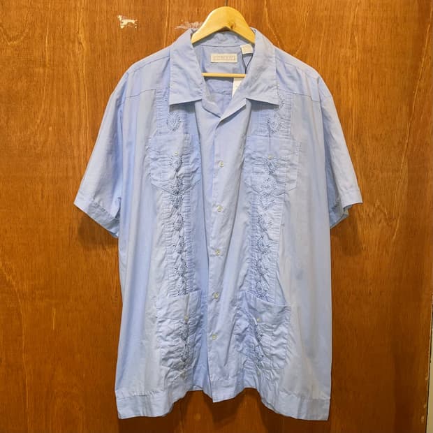 (2XL) 빈티지 쿠바 구아야베라 셔츠 스카이블루 하늘색