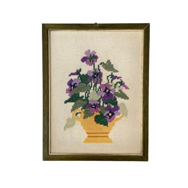 독일 빈티지 제비꽃 십자수 액자