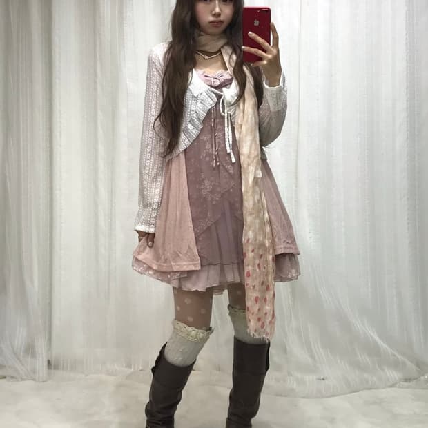 스윙홍대 스윙잉서울 뮤트핑크 페어리 란제리코어 시스루 원피스 코디세트