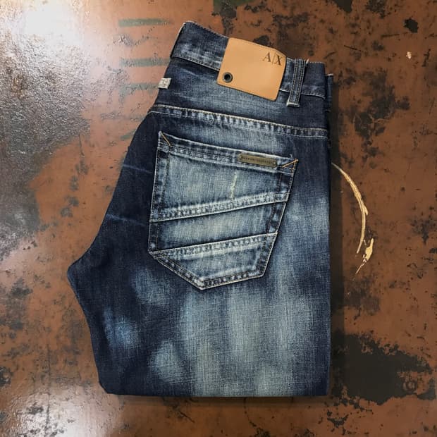 아르마니 익스체인지 진청 워시드 데님 팬츠 허리 31 32 