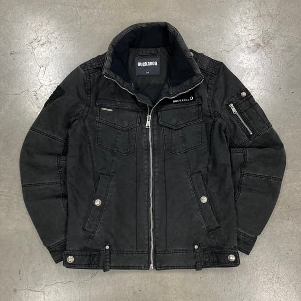 버커루 차콜 컬러 워시드 바이커 데님 자켓