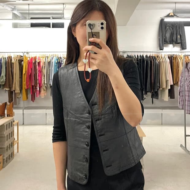VTG stitch leather vest 웨스턴 스티치 레더 베스트