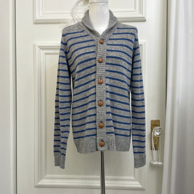 dark gray blue stripe mori cardigan