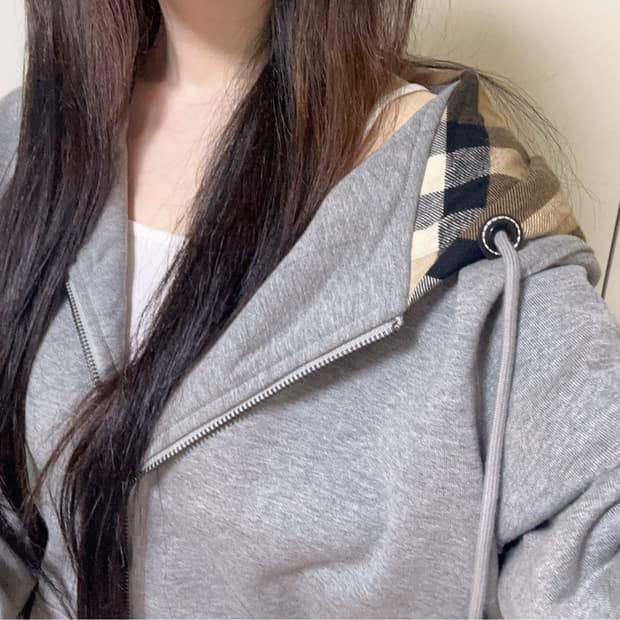 남녀공용 버버리 체크 후드집업 그레이