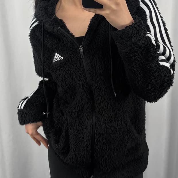 아디다스 블랙 플리스 후드집업