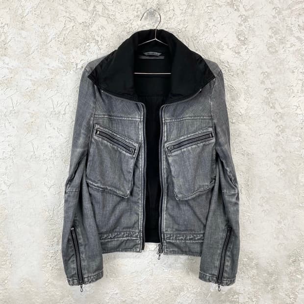 립 반 윙클 워시드 코튼 하이 넥 자켓