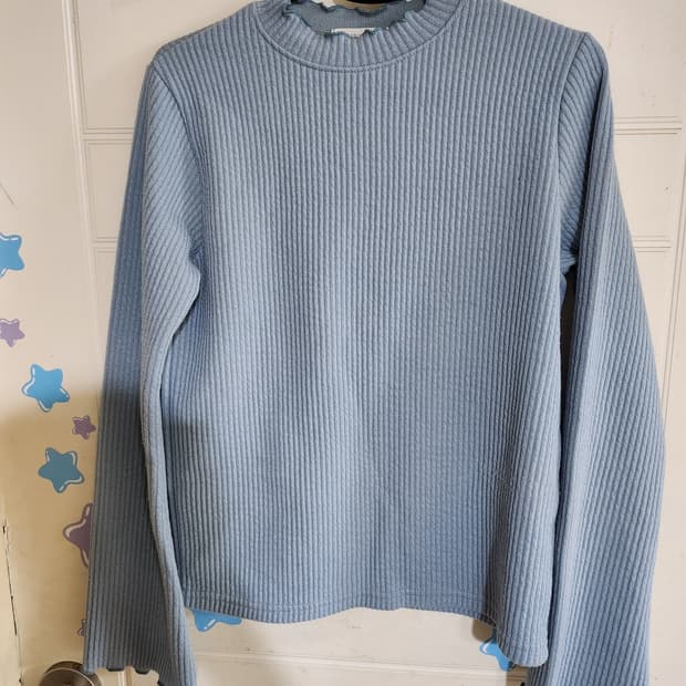 하늘색 레이스 골지 니트