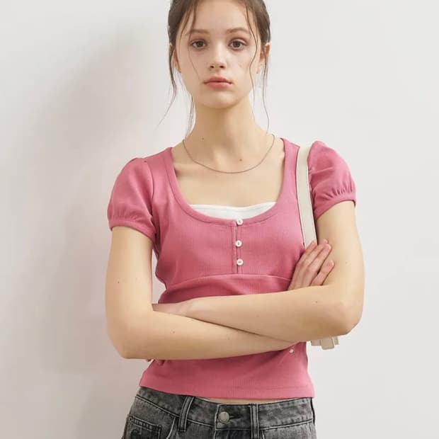 제너럴아이디어 버튼 레이어드 반팔티
