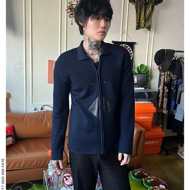 Emporio Armani Leather Patch Knit Zip-Up