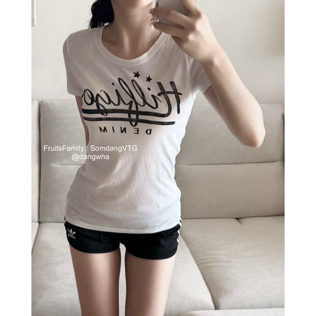 HILFIGER DENIM 데님 화이트 워시드 프린트 반팔