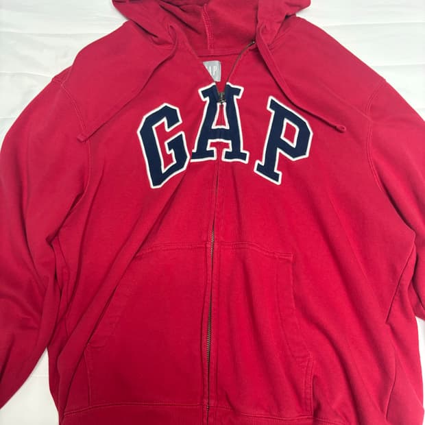 갭 빅로고 스웻 후드 집업 레드
