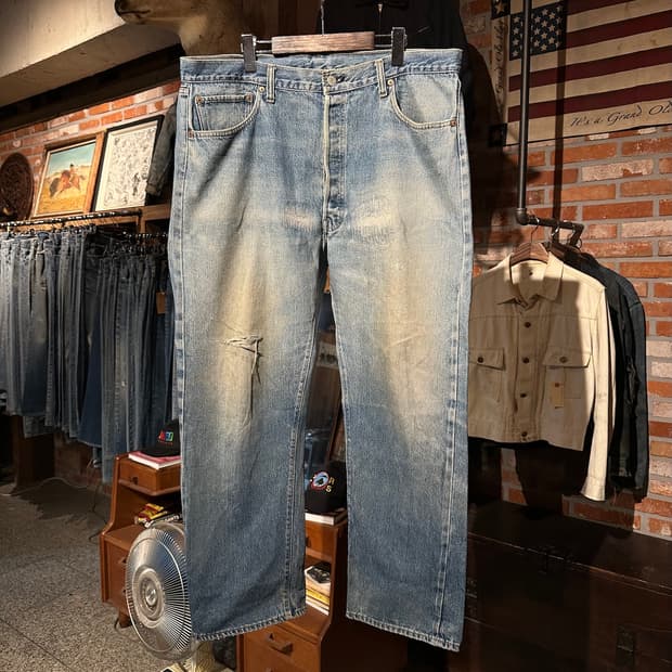 빅사이즈 70s USA 빈티지 리바이스 501 66후기 셀비지 데님 팬츠