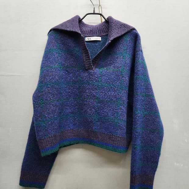 자라 ZARA 체크 카라 크롭 니트 M(L)