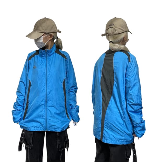 아디다스 블루 오버핏 올드스쿨 바람막이 자켓 XL