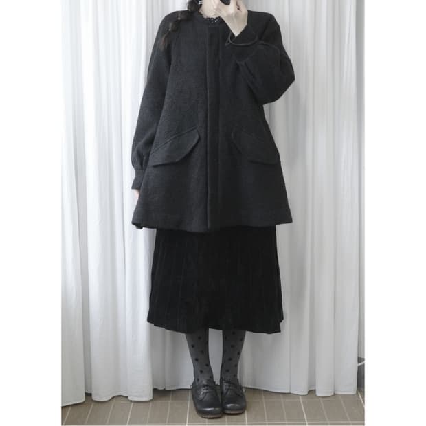 Black Bouclé Collarless Coat