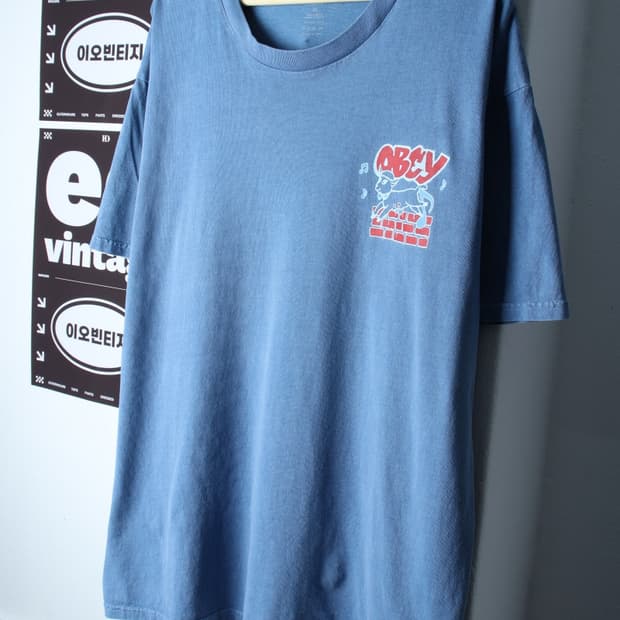 (XL-2XL) 오베이 반팔 티셔츠 빅사이즈 피그먼트 블루-H32225