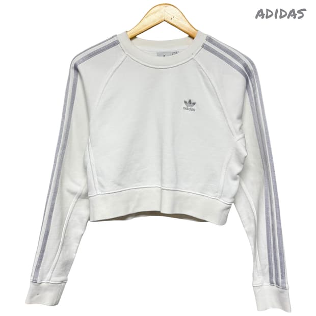 3823 아디다스 화이트 실버 흰실 크롭 맨투맨