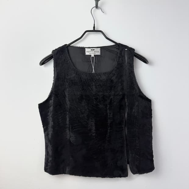 이태리 메이드 레이온 벨벳 퍼 베스트