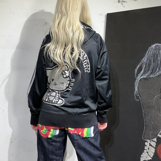 JPN 일본 빈티지 헬로키티 레오파드 호피 갸루 빅로고 져지 후드집업 M