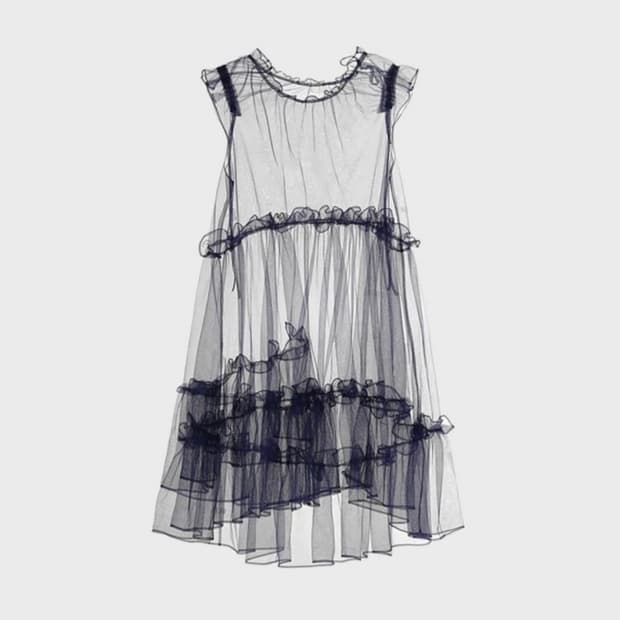 COSMOSS 코스모스 리본 러플 메쉬 원피스