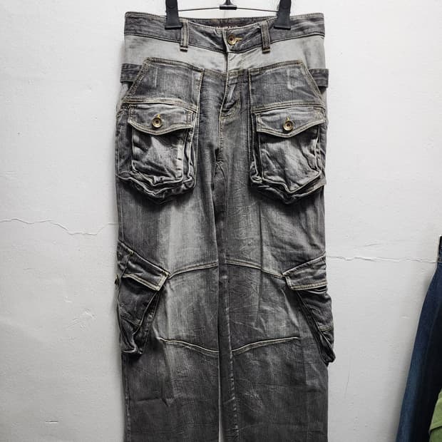 뱅뱅 y2k 와이드 카고바지 흑청 데님