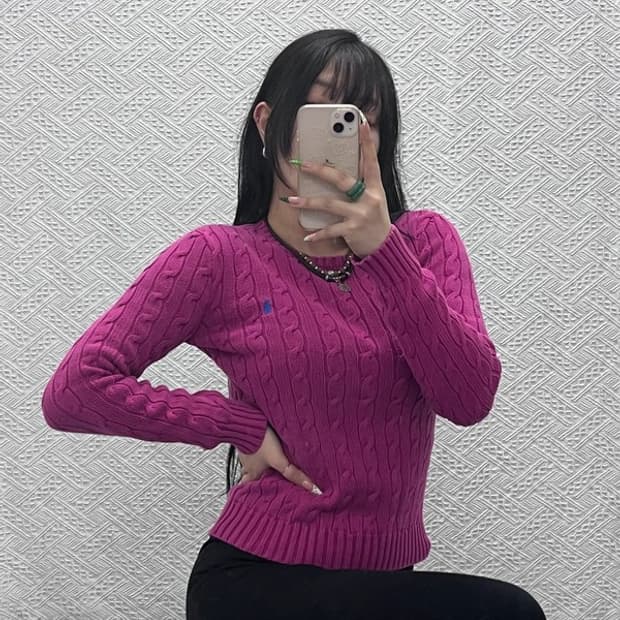 폴로 랄프로렌 빈티지 레트로 딥핑크 꽈배기 니트 S C08946