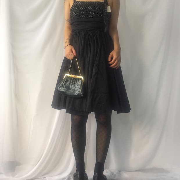 Dot pattern shirring sleeveless dress