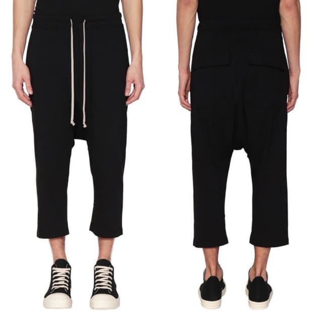 릭오웬스 18FW 다크쉐도우 드로우스트링 코튼 크롭 배기 팬츠 블랙