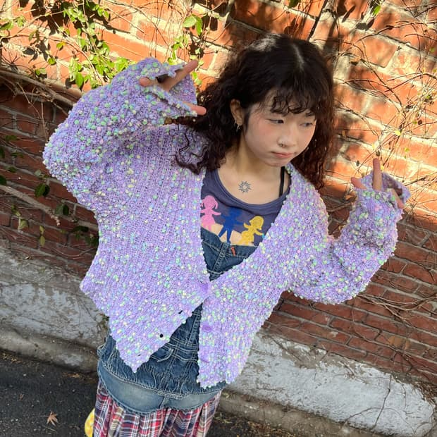 scolar 라벤더 보라 니트 가디건