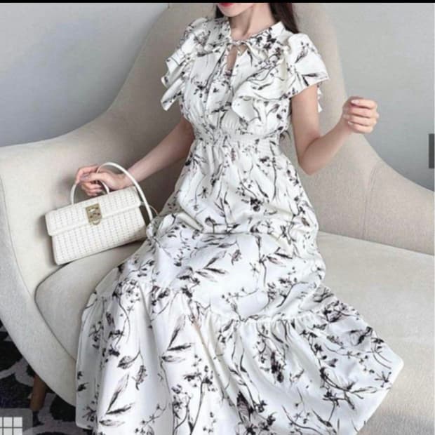 grl 그레일 꽃무늬 프릴 슬리브 티어드 원피스