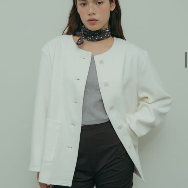 Ownmood 트위드 자켓 아이보리 화이트