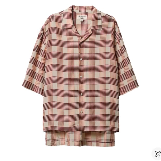 [XL] 자라 x 윌리 차바리아 오버사이즈 핏 체크 셔츠 핑크 화이트