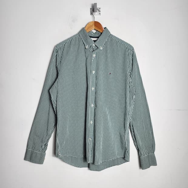 M 타미힐피거 깅엄체크 슬림 핏 셔츠