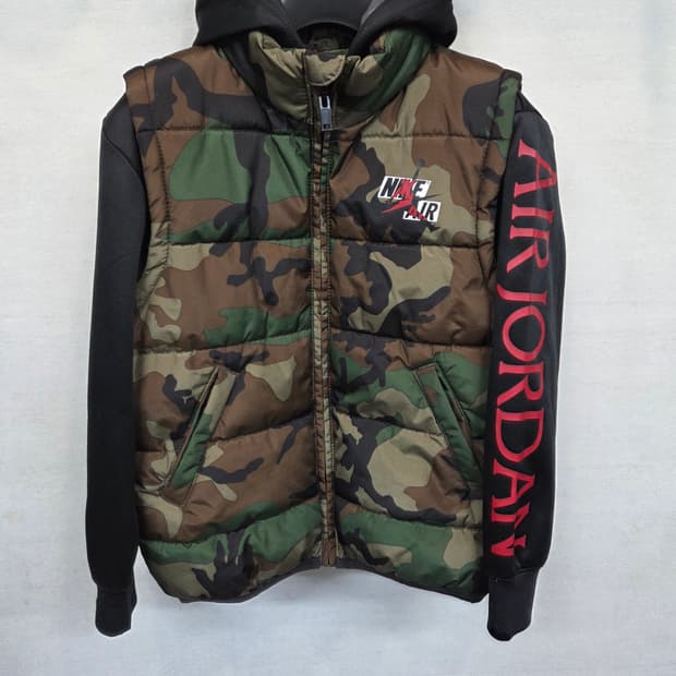 조던 키즈 주니어 카모 패딩조끼 후드 일체형 8~10