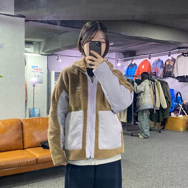 아디다스 브라운 쉐르파 바이커 재킷 B4174