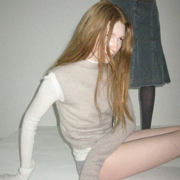 파르티멘토우먼 더블 레이어 모크넥 니트 탑