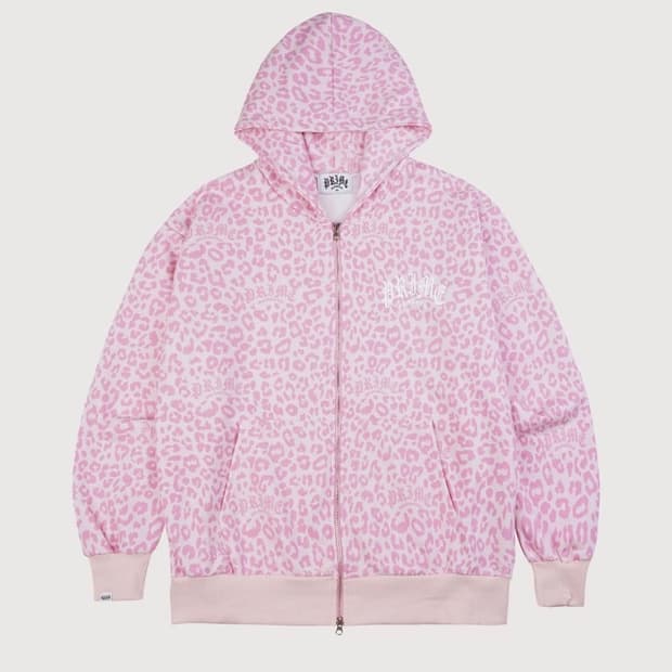 프라임멤버스 레오파드 후드 집업 핑크