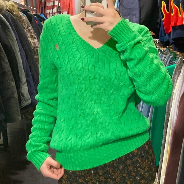 [IM] 폴로 랄프로렌 그린 브이넥 케이블 니트