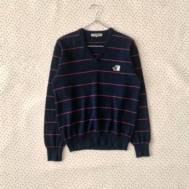 네이비핑크 스트라이프 여리 울 니트