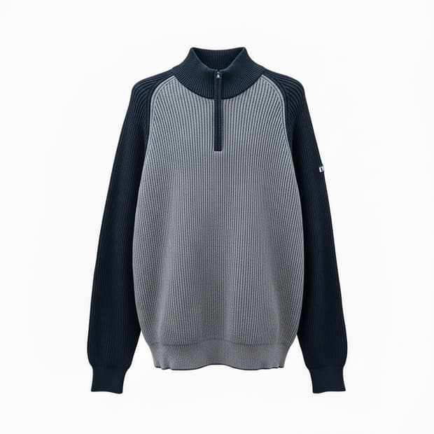 NAUTICA 노티카 레글런 골지 반집업니트 배색 암패치 디테일 네이비