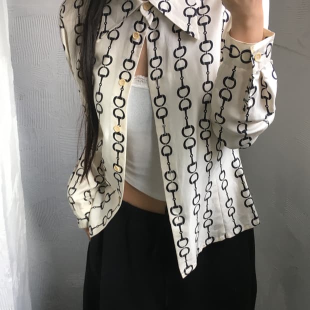 Celine 올드 셀린느 체인 패턴 블라우스 