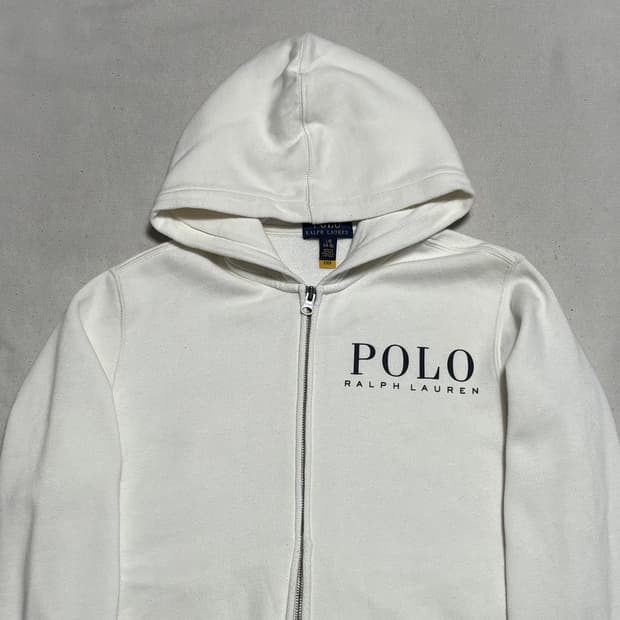 L 폴로랄프로렌 여성용 빅로고 화이트 후드 집업