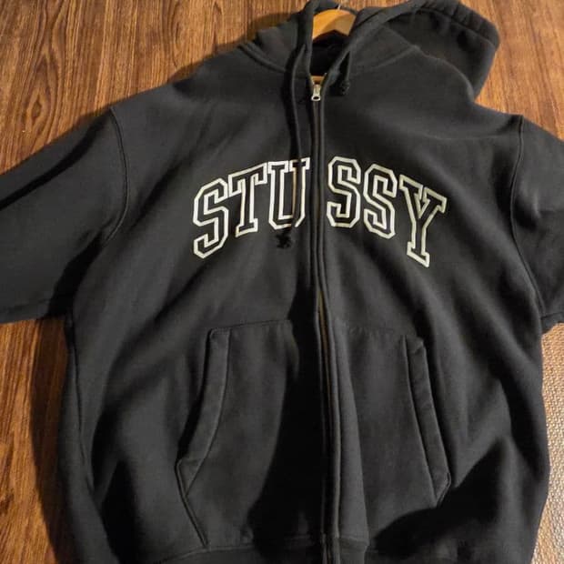 스투시 아웃라인 집 후드 워시드 블랙