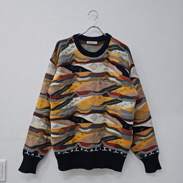 울혼방 멀티컬러 웨이브 빈티지 니트