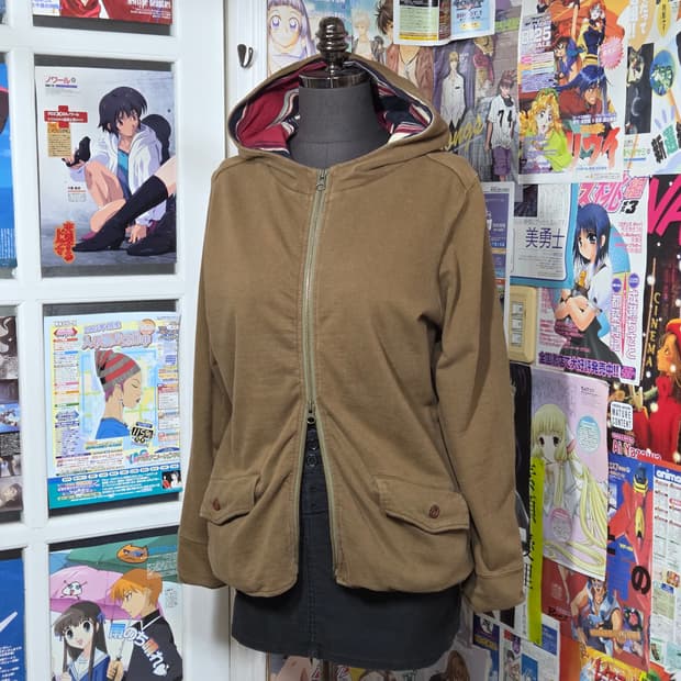 JPN 모리걸 카키 브라운 투웨이 후드집업