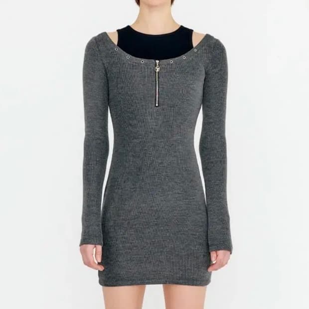 [새상품] 유즈 컷아웃 레이어드 아일렛 원피스 차콜