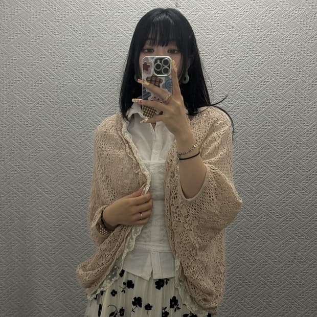 어스뮤직 러블리 클린걸 로코코풍 딸기우유 레이스 가디건 K0597