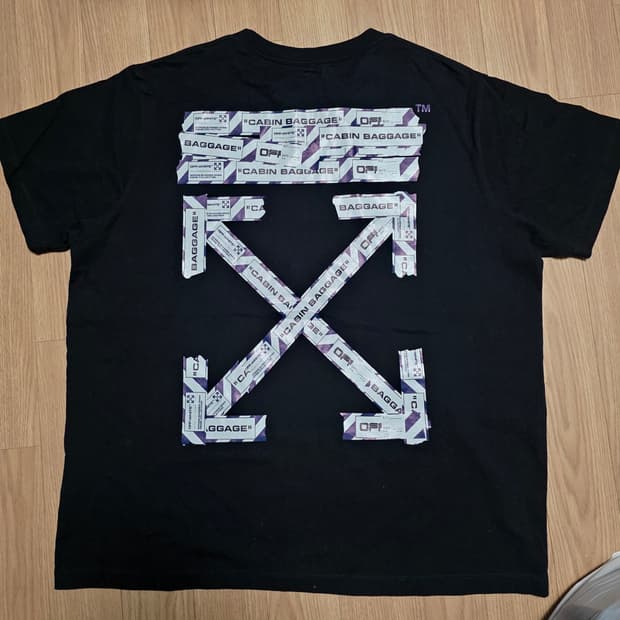 L) 오프화이트 에어포트 테이프 라운드 반팔 / OMAA038S20185