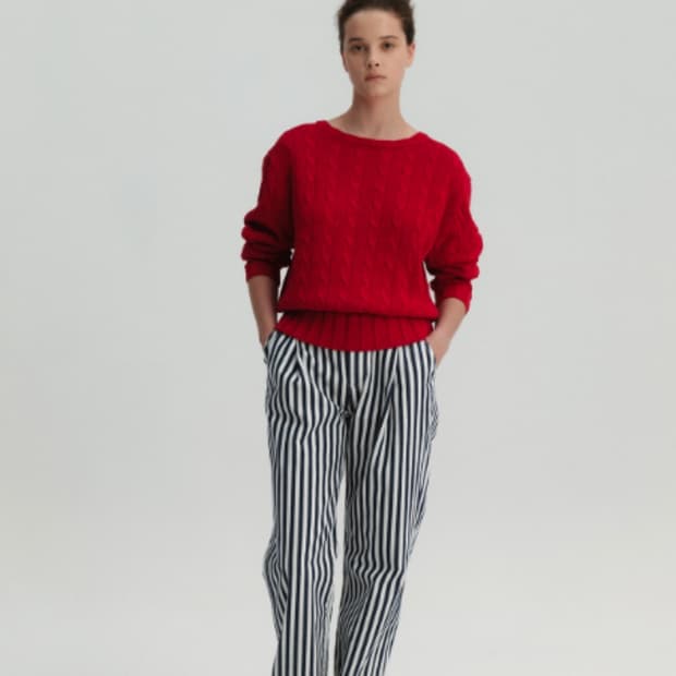 문달 스트라이프 팬츠 네이비 S