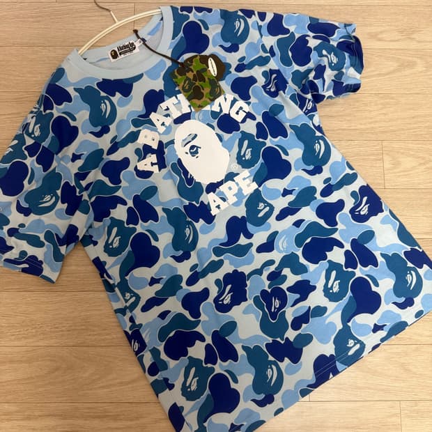 베이프 카모 반팔 티셔츠 블루 bape